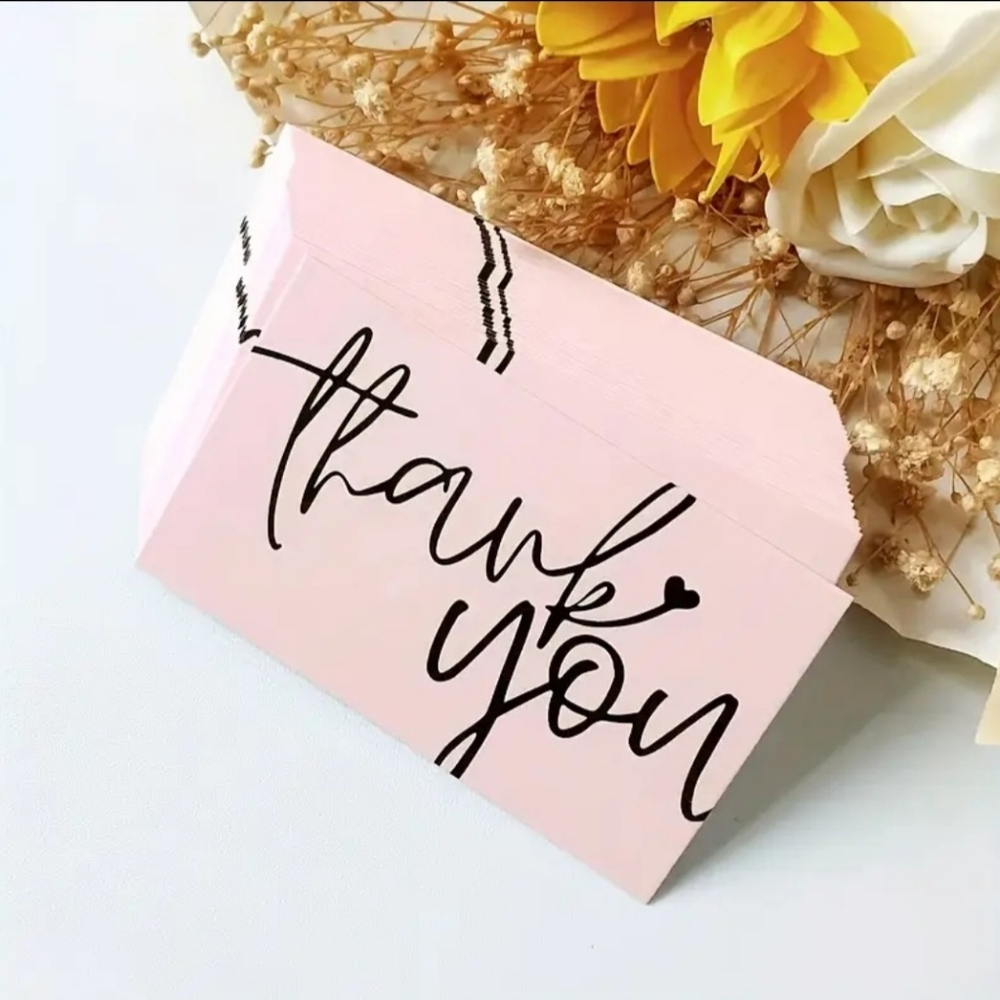 50 Pink with Black Script Thank You Cards